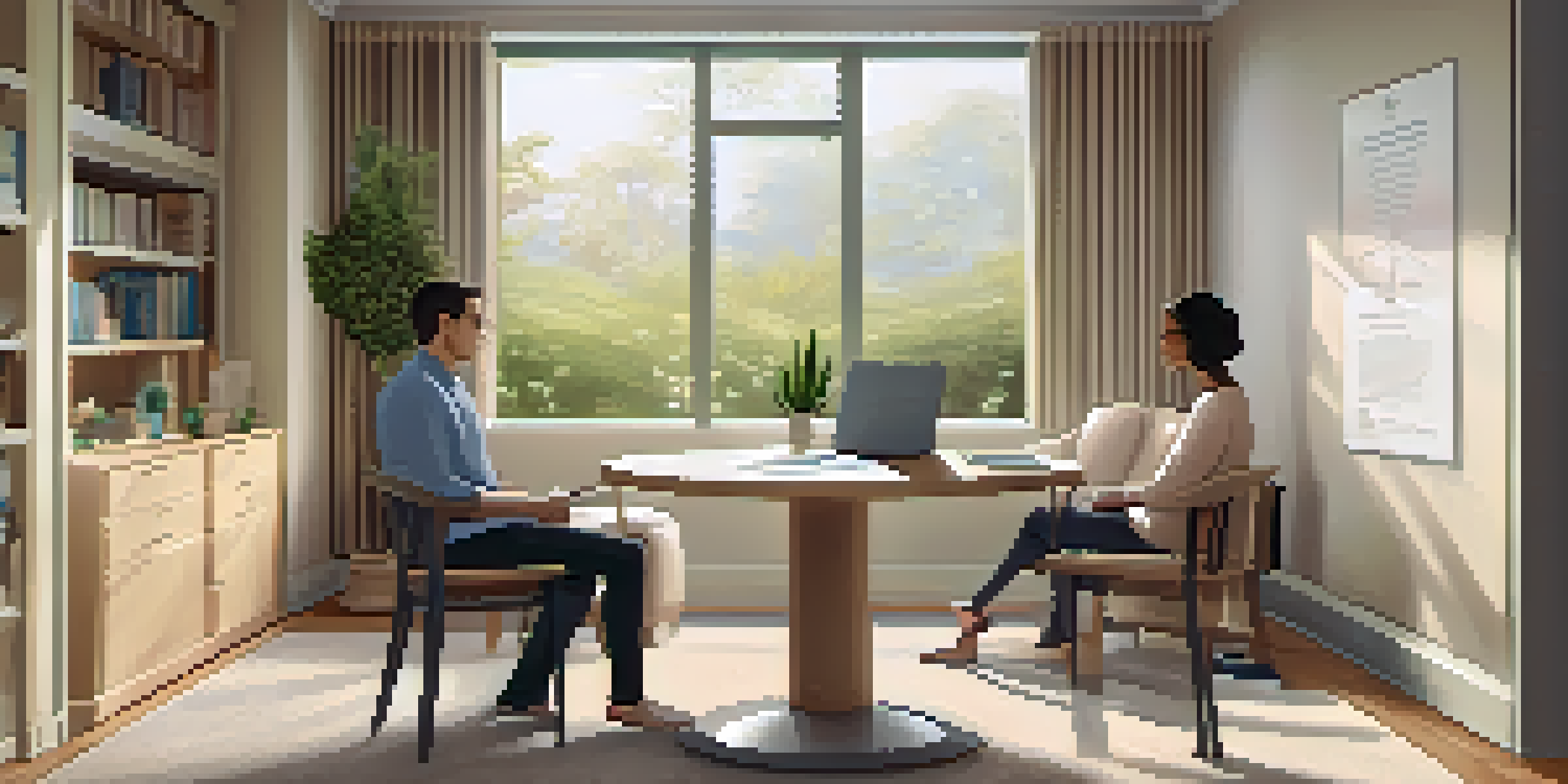 A cozy consultation room where a genetic counselor discusses options with expectant parents, surrounded by informational materials about genetic testing.