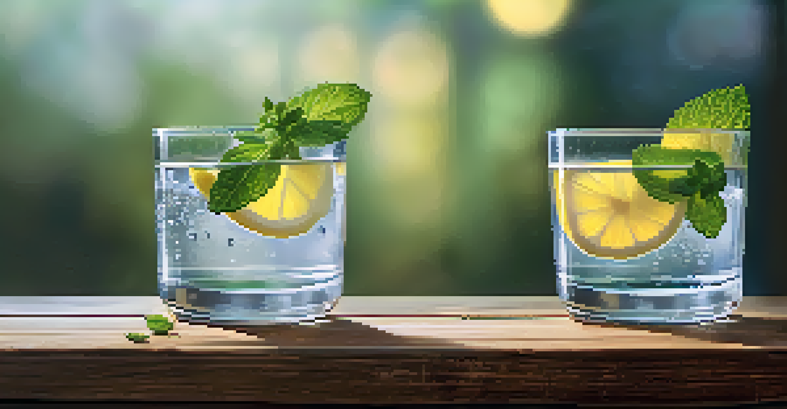 A refreshing glass of water with lemon and mint on a rustic wooden table.