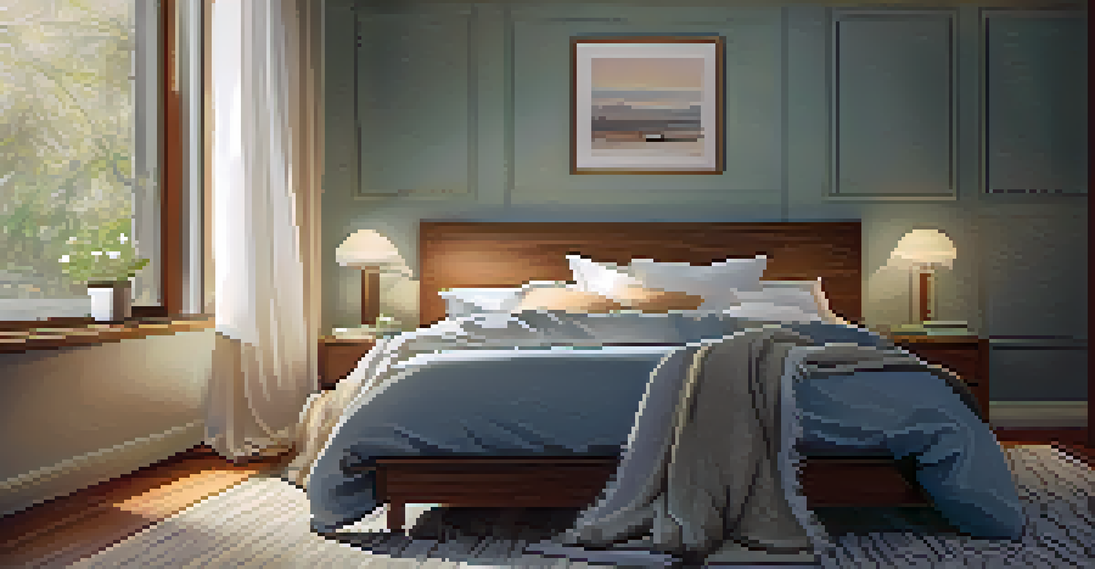 A cozy bedroom with a soft bed and calming decor, designed for restful sleep.
