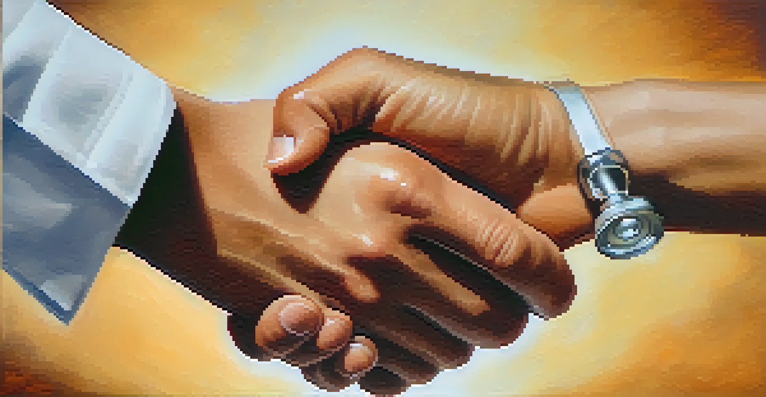 A close-up of a handshake symbolizing trust between a patient and advocate.