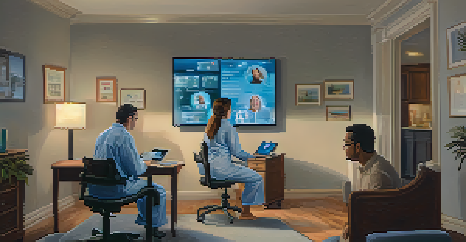 A patient consulting with a healthcare provider through a computer screen in a cozy living room, highlighting telemedicine.
