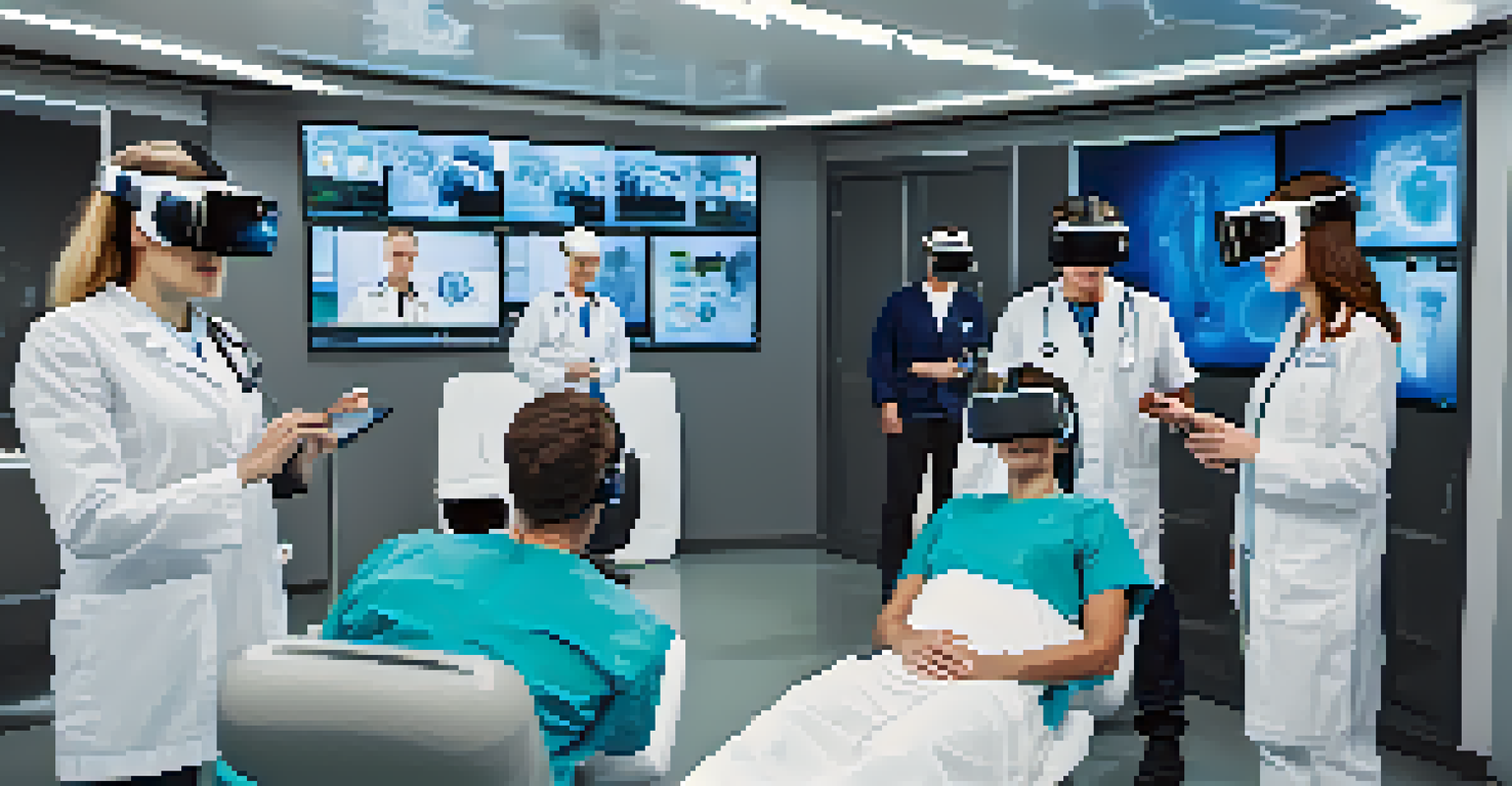 Healthcare professionals engaged in a virtual reality training session, highlighting the use of technology for skill enhancement in medical emergencies.