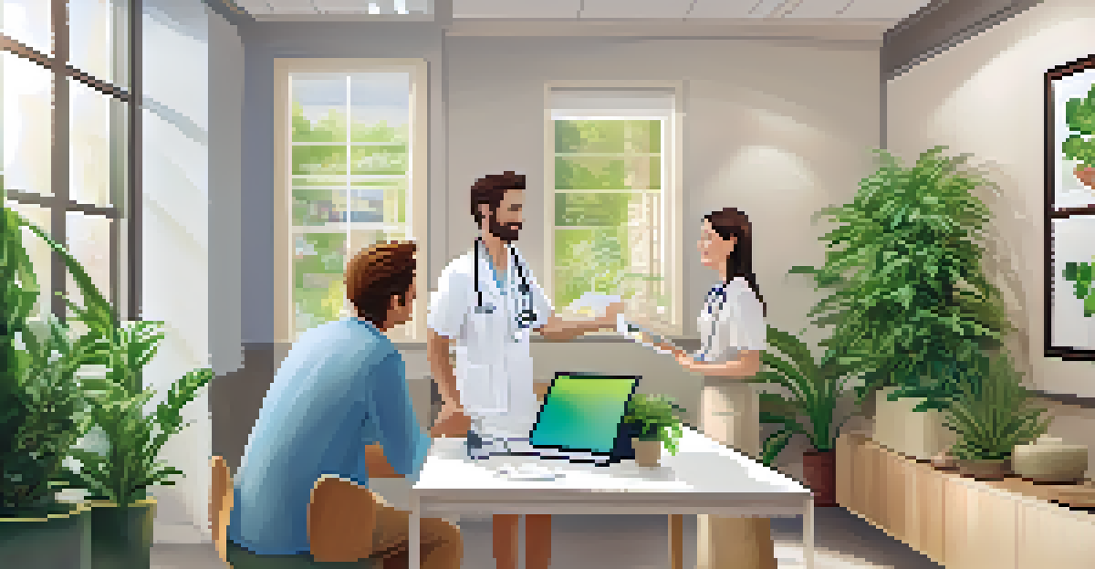 A doctor and patient discussing health treatment options in a bright and welcoming healthcare office.