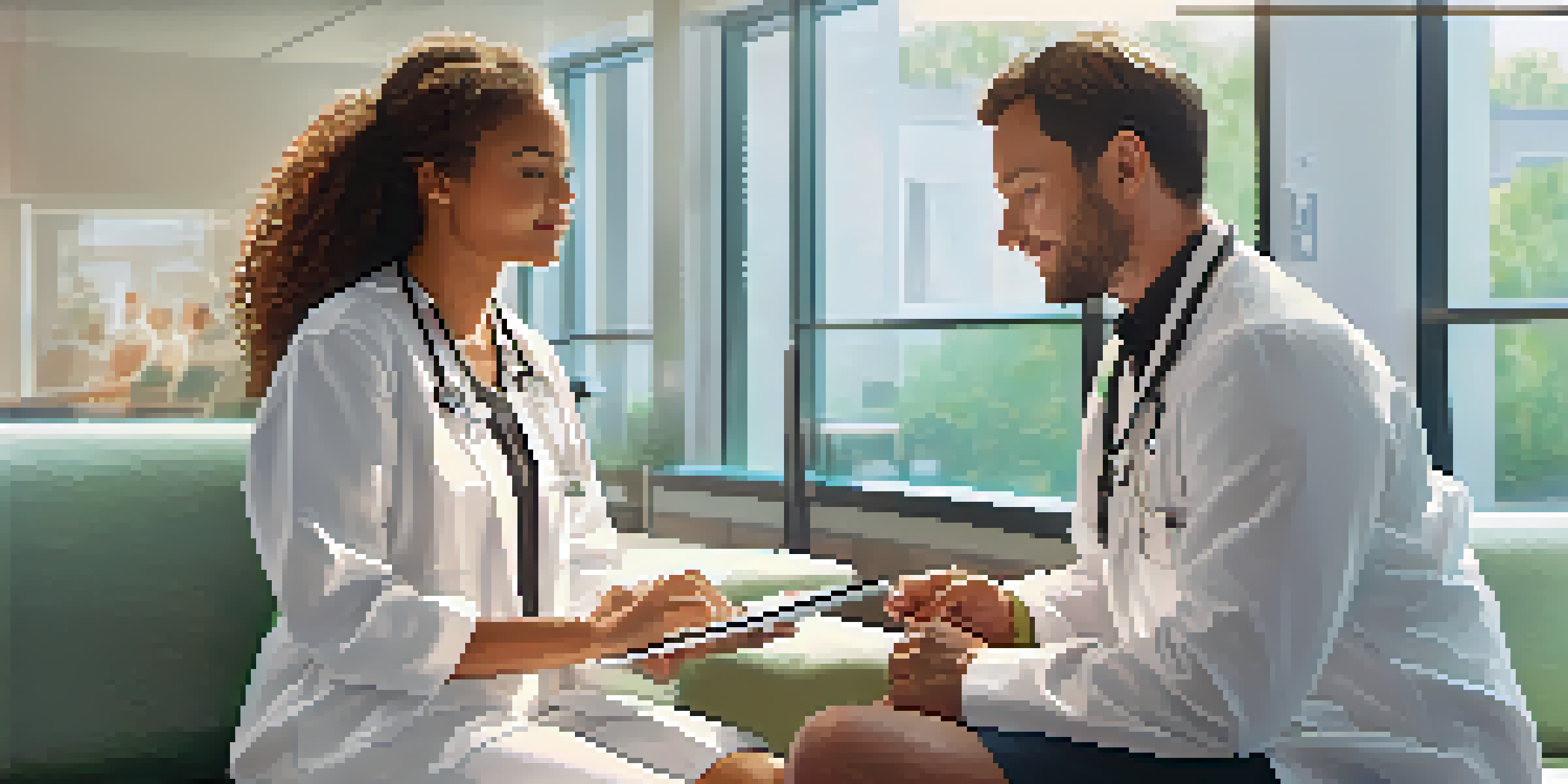 A healthcare provider and patient in a modern clinic discussing treatment options using a digital tablet.