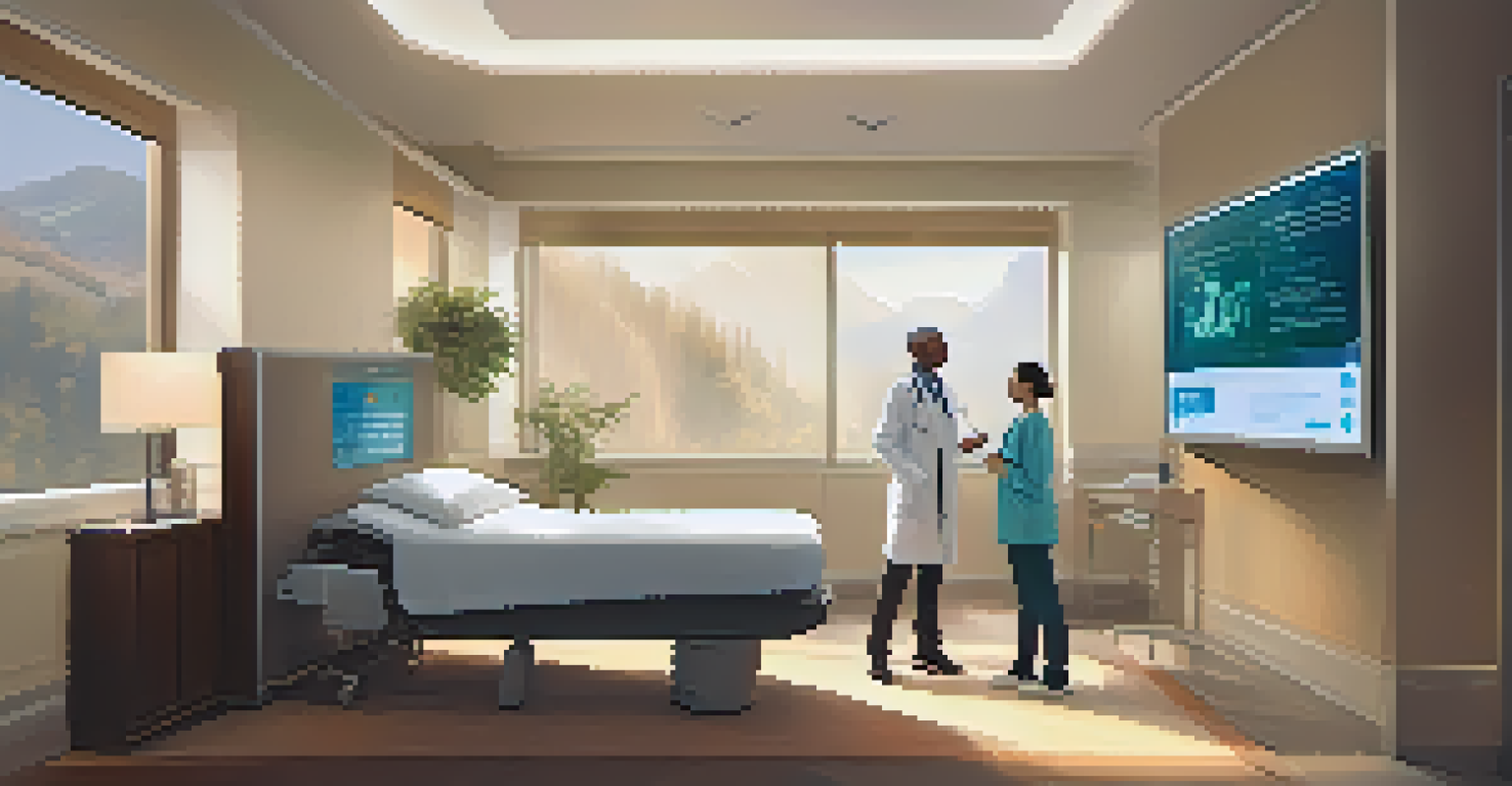 A patient and doctor discussing treatment options in a well-lit, comfortable healthcare setting with a digital screen.