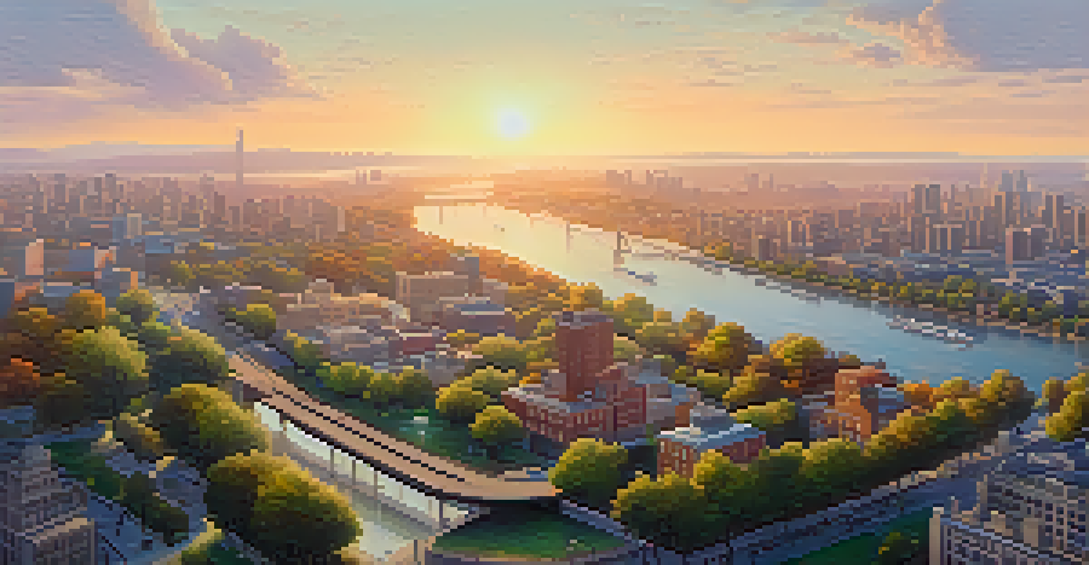 Aerial view of a city with air pollution and a green park, showcasing the contrast between urban life and nature.