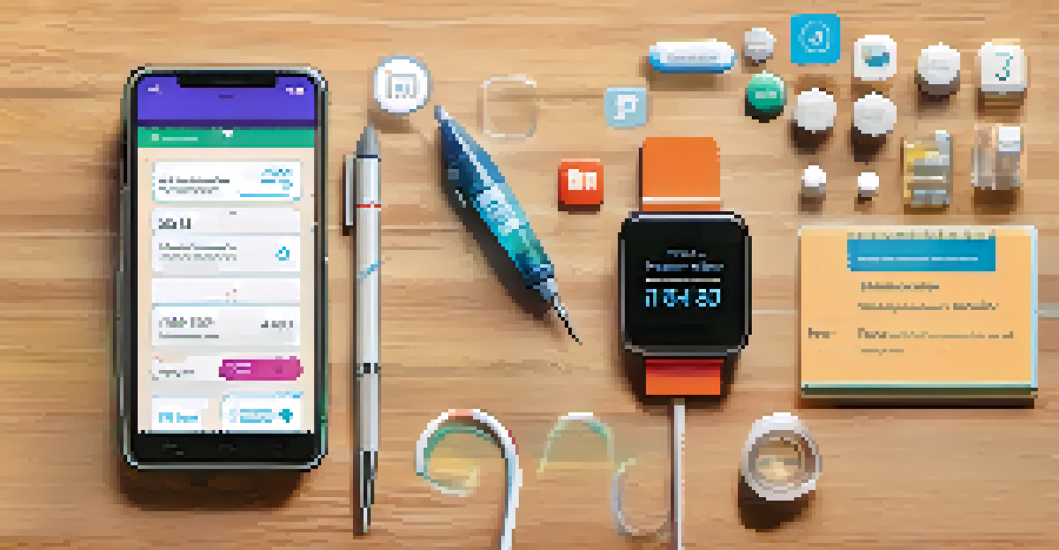 A smartphone displaying a mobile health app interface with various health management features.