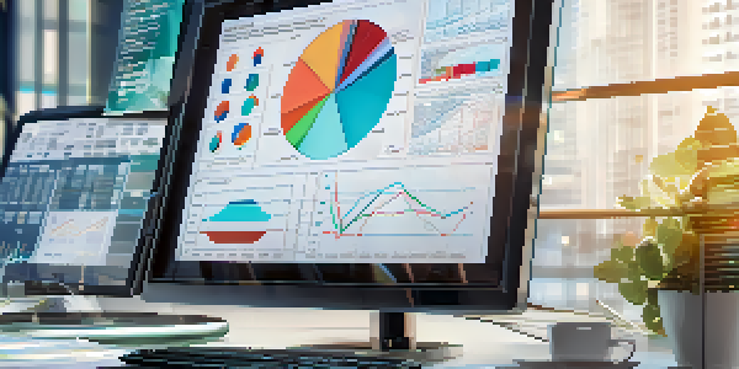 A healthcare professional examining data on a computer with colorful charts and graphs in a modern office environment.