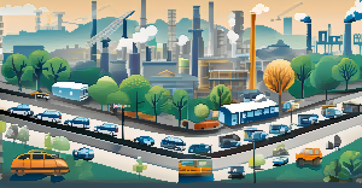 An infographic showcasing urban air pollution sources and clean air initiatives, with a gradient background.