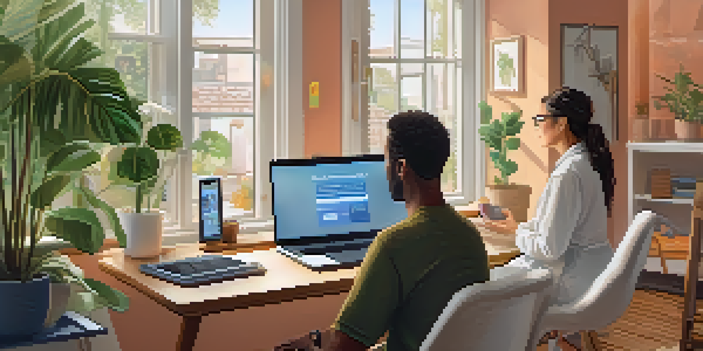 A patient at home having a telehealth consultation with a healthcare provider on a laptop, in a cozy and well-decorated room.