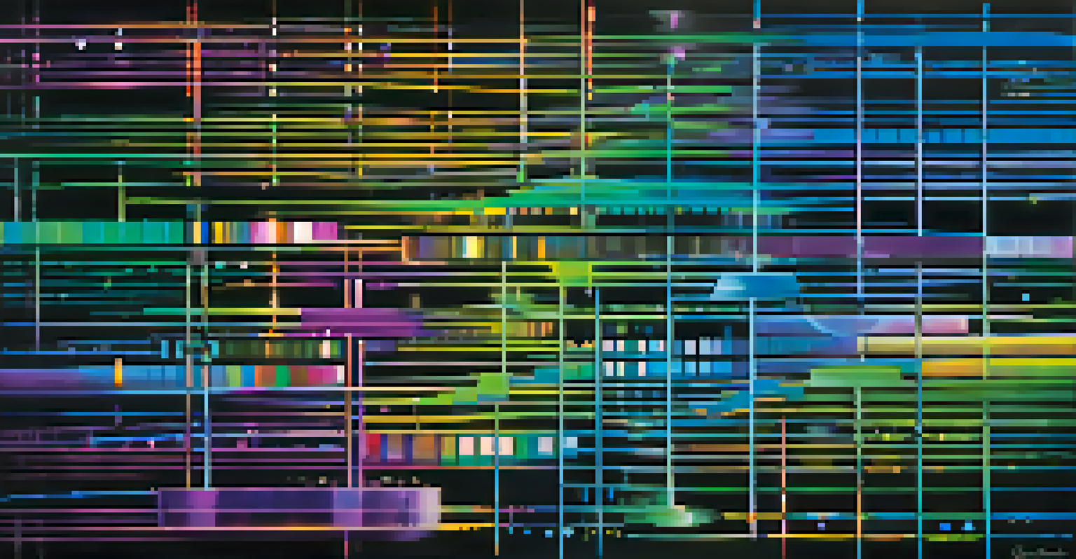 An abstract visualization of DNA strands combined with digital binary code in vibrant colors against a dark background.