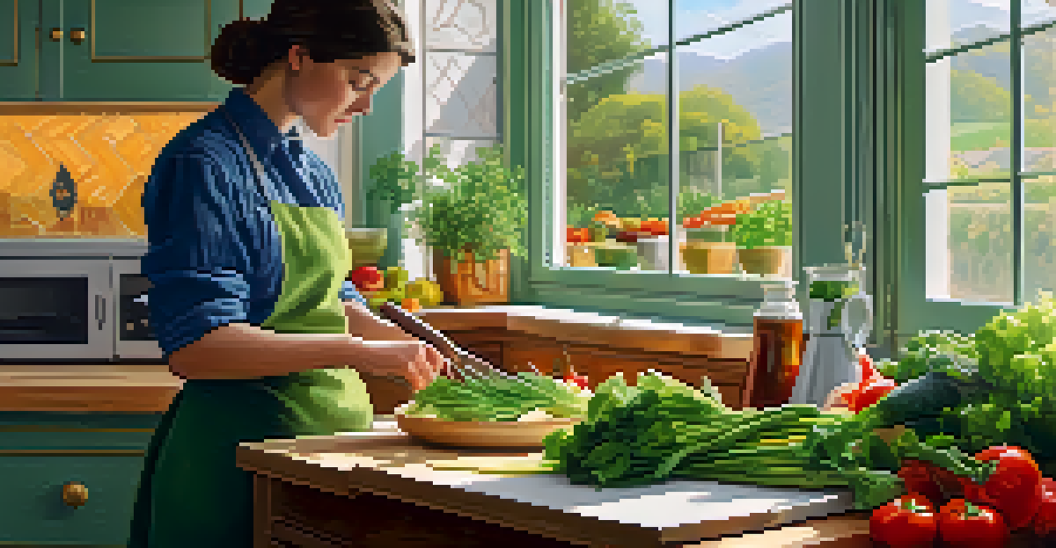 A person chopping colorful vegetables in a bright kitchen, with herbs on the windowsill and a cookbook open nearby.