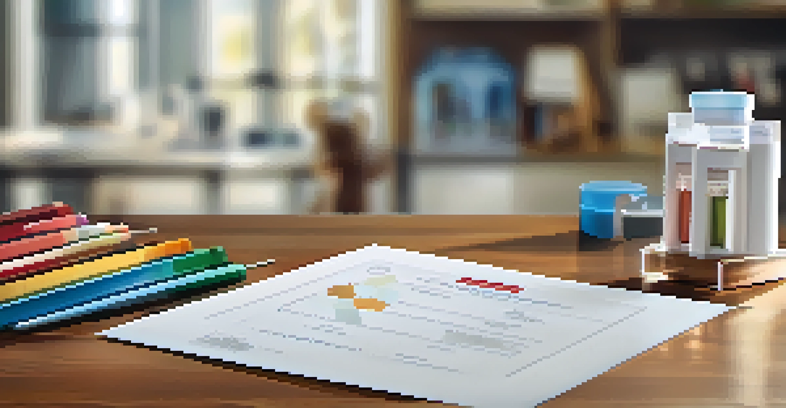 A close-up view of an opened genetic testing kit on a wooden table, showcasing its components and highlighting the context of family health discussions in the background.