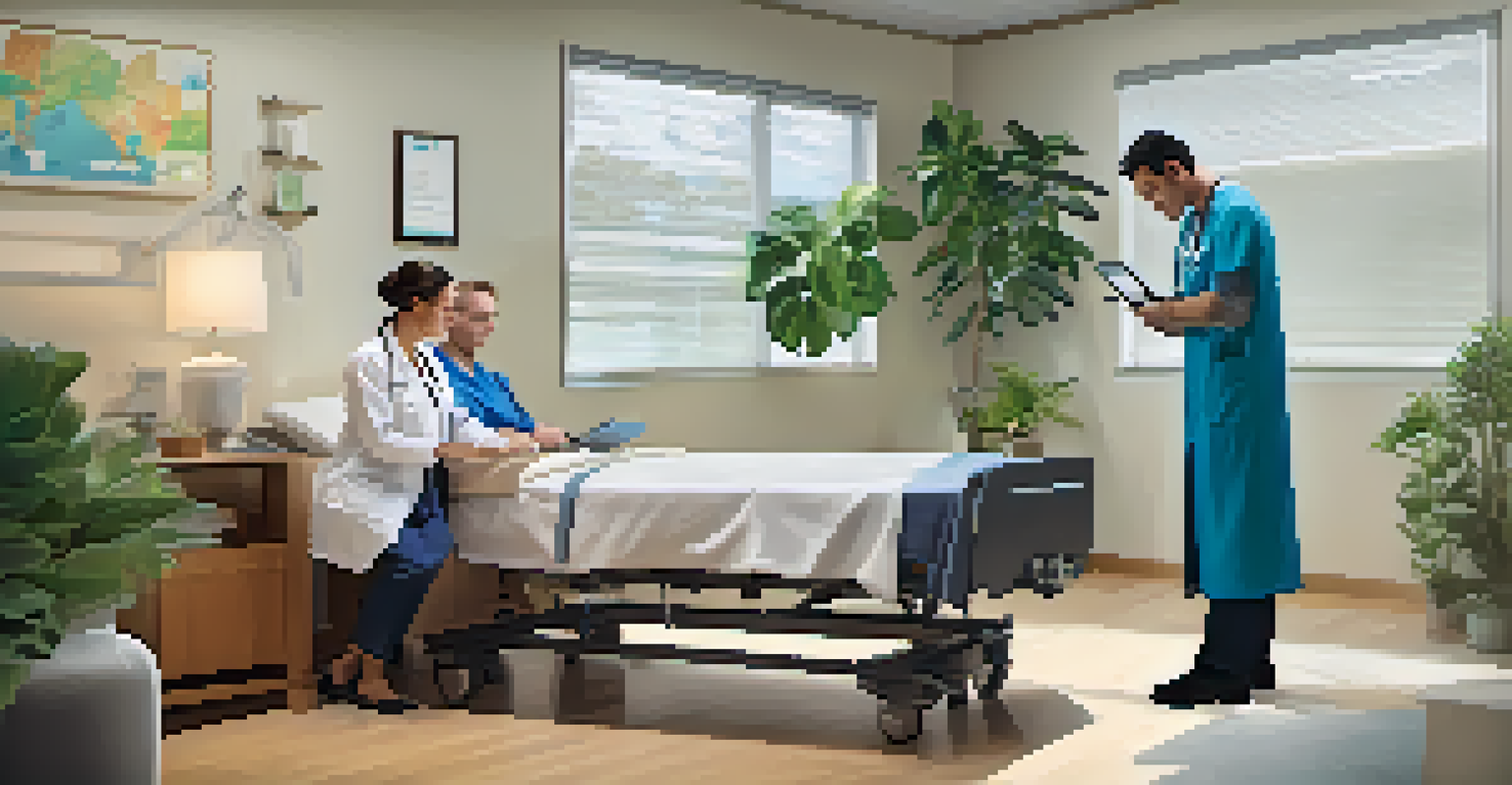 A comparison of a clinical consultation and a patient using a health app at home.