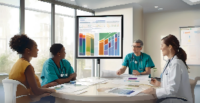 A healthcare professional talks to a diverse group of patients in a bright clinic, showcasing engagement and concern.