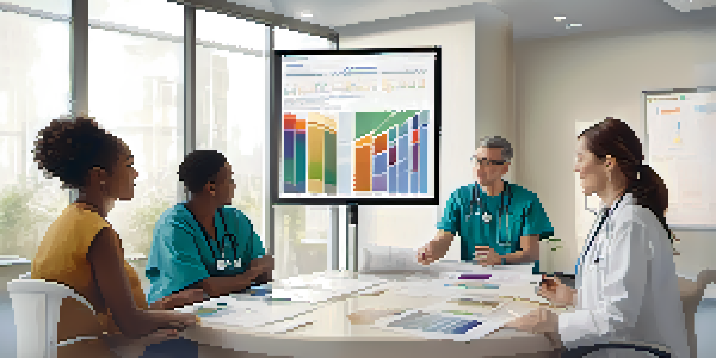 A healthcare professional talks to a diverse group of patients in a bright clinic, showcasing engagement and concern.