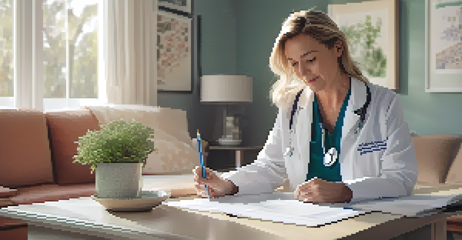 A doctor explaining consent forms to a patient in a bright consultation room, with calming decor and natural light.