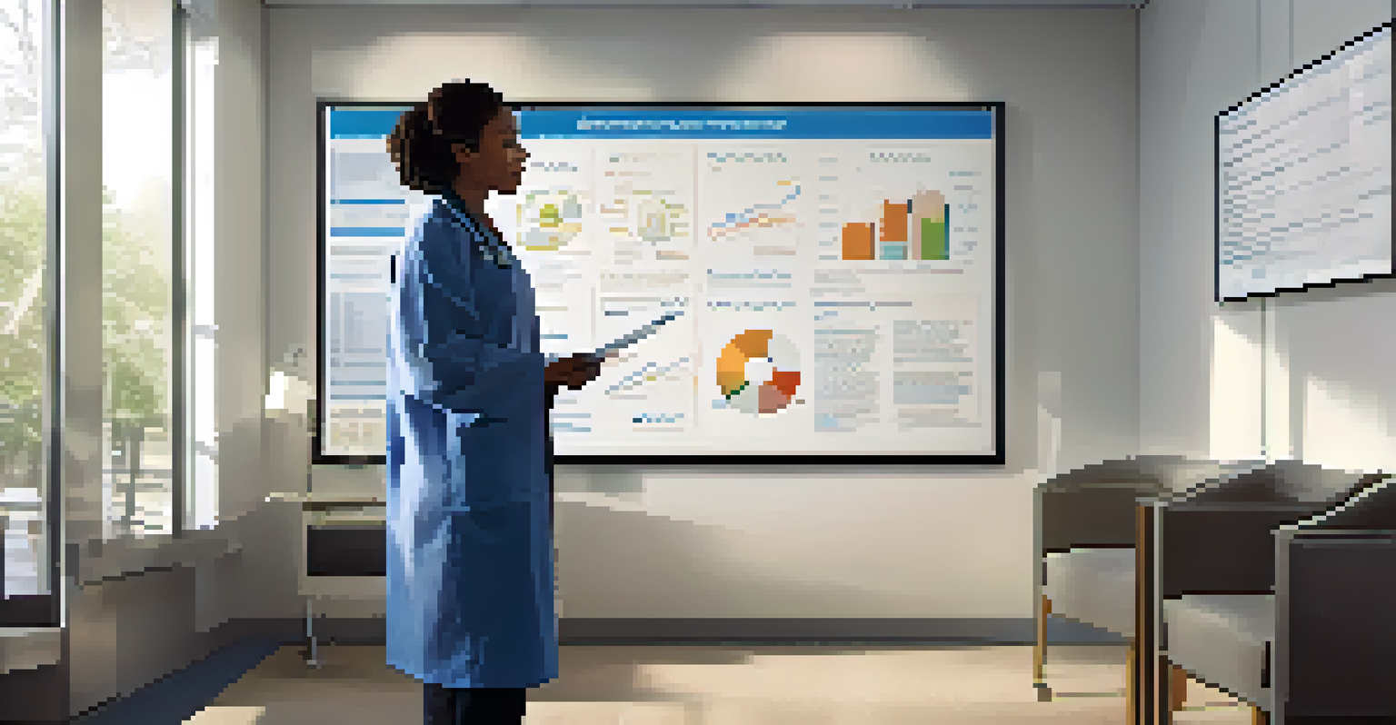 A healthcare professional explaining personalized medicine to a patient in a well-lit office, with charts on the wall illustrating treatment plans.
