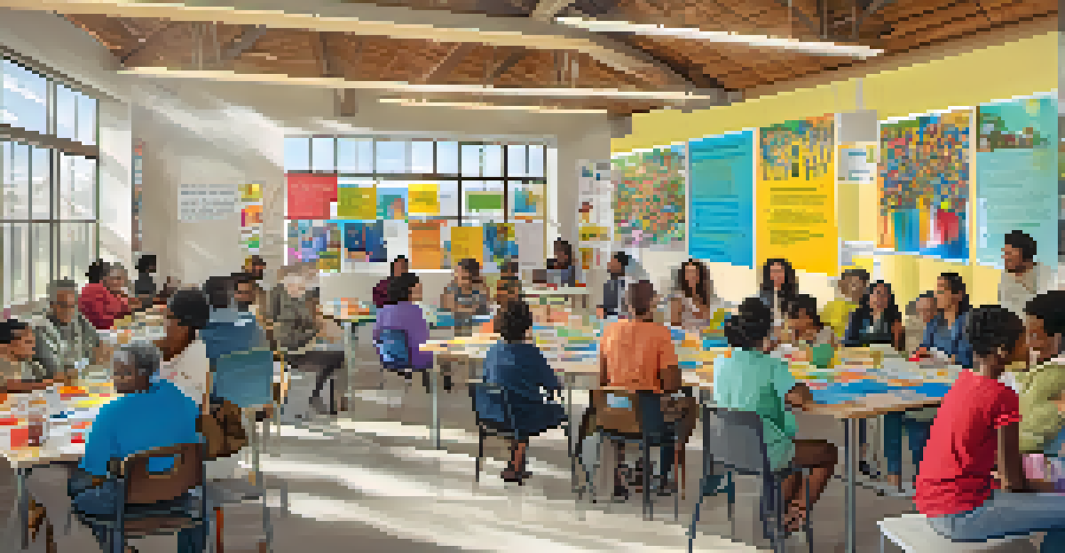 Participants of different ages engaged in a mental health literacy workshop with a facilitator in a brightly lit community room.