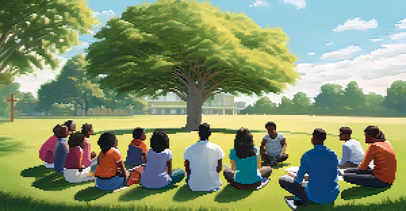 A community workshop in a park setting with people learning about health and climate change.