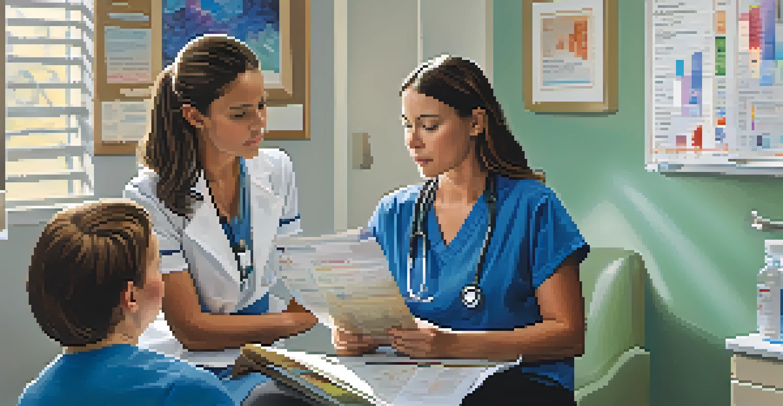 A healthcare provider discussing medication with a patient in a well-lit doctor's office.