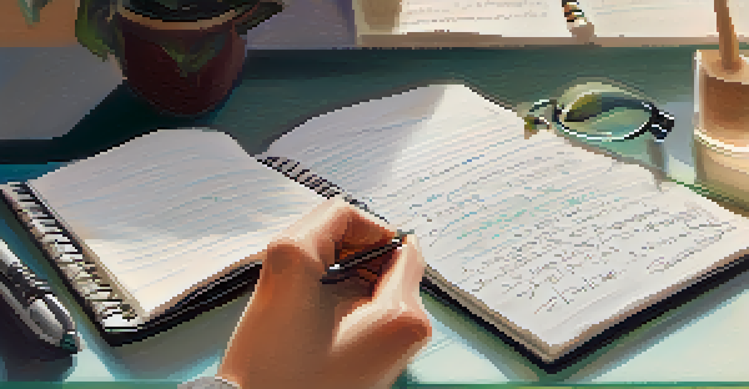 A close-up of a therapist's hand taking notes in a notebook during a session.