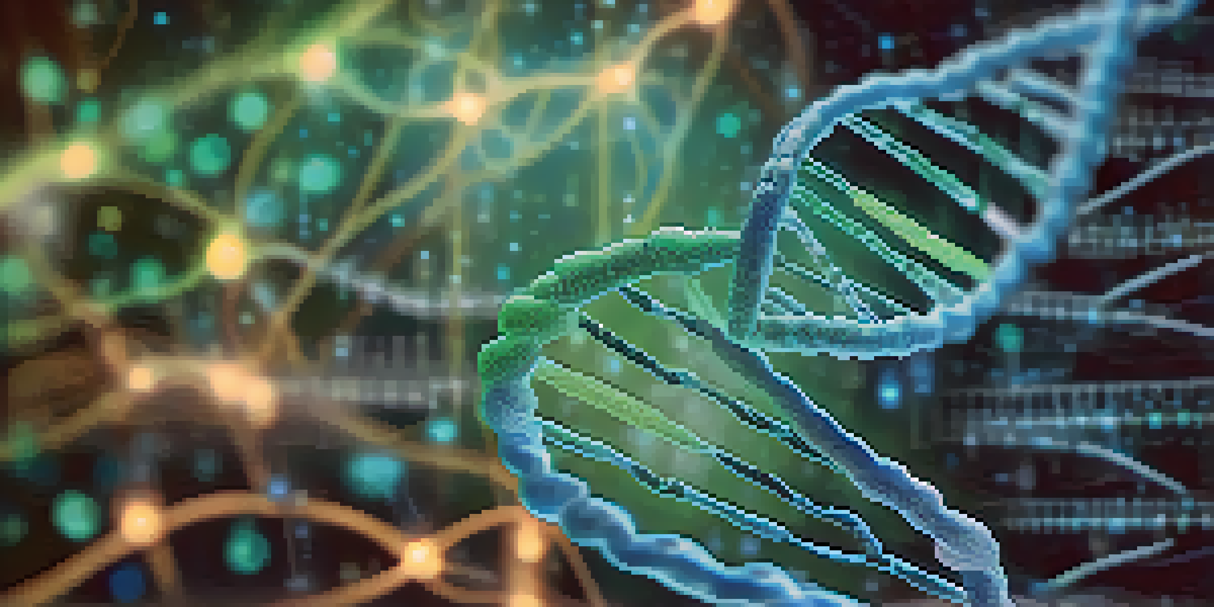 A close-up of a glowing DNA strand in a laboratory setting, symbolizing genetics and chronic pain research.