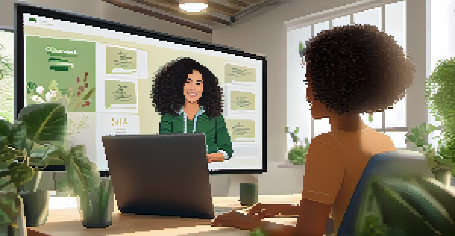 A health coach conducting a virtual session with a client in a cozy and well-decorated room.