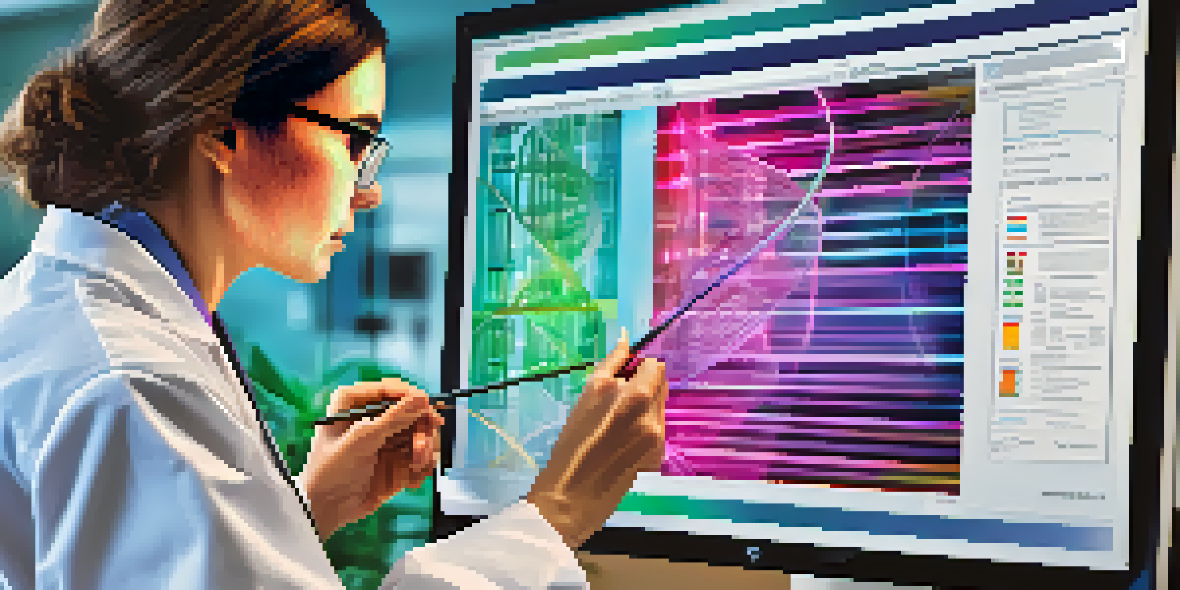 A healthcare professional examining a DNA strand on a screen in a modern clinic, surrounded by soft lighting and greenery.