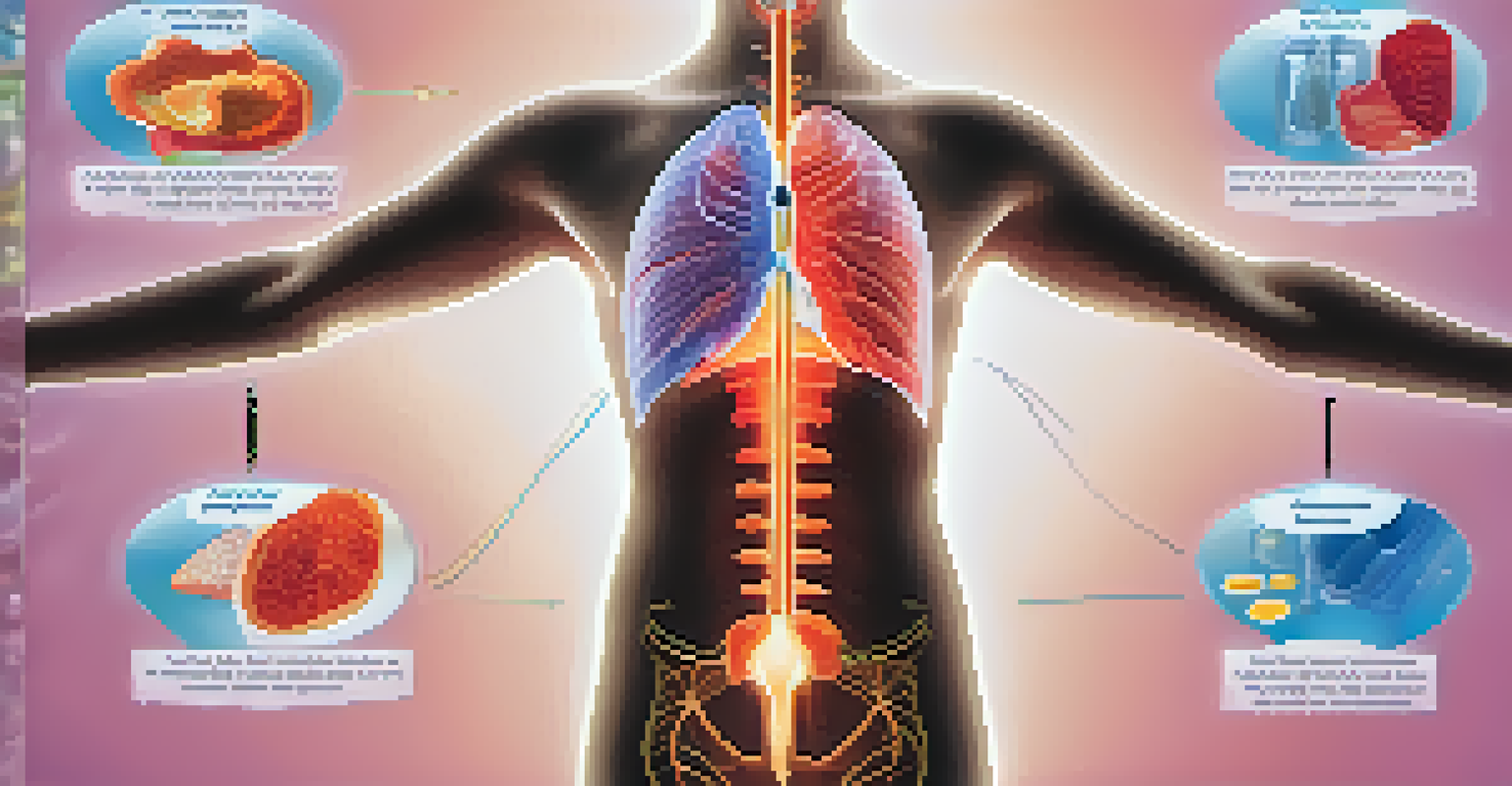 An artistic view of the human body highlighting different biomarkers related to health.