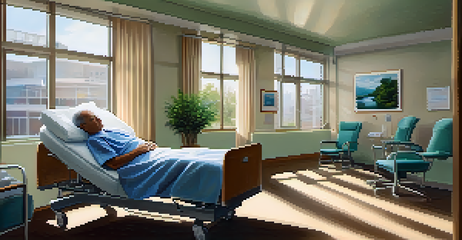 A patient receiving immunotherapy treatment in a hospital room with natural light and plants.