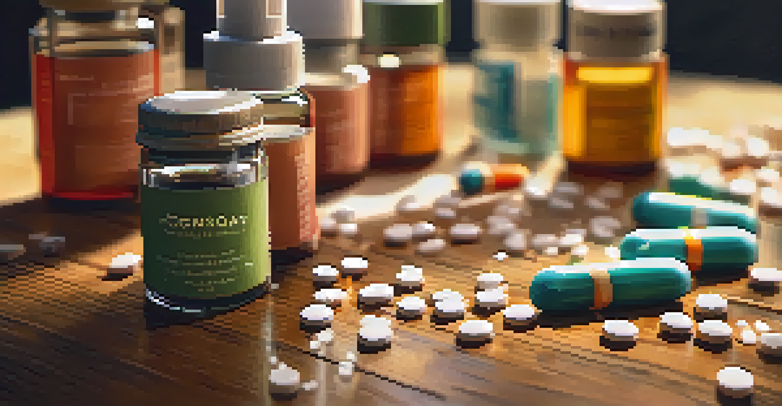 An arrangement of antibiotic pills next to a handwashing soap bottle and a person washing their hands.