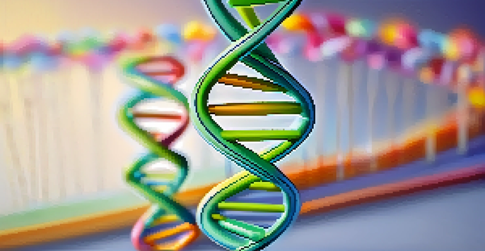 A detailed close-up of a colorful DNA double helix against a soft gradient background, showcasing the intricate structure.
