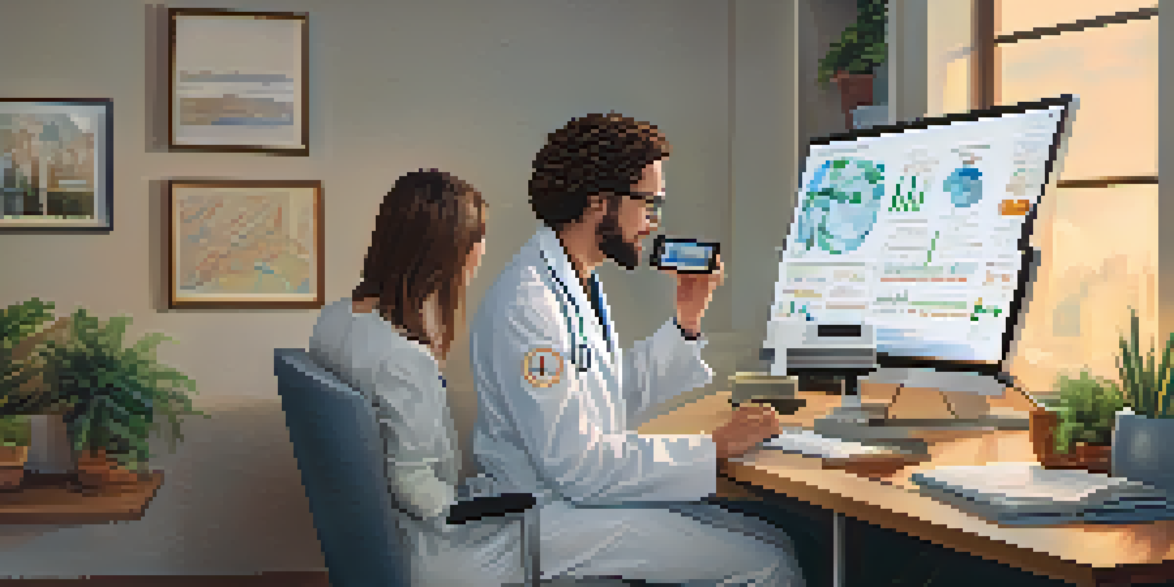 A healthcare provider in a professional office consulting with a patient via video call in their home.