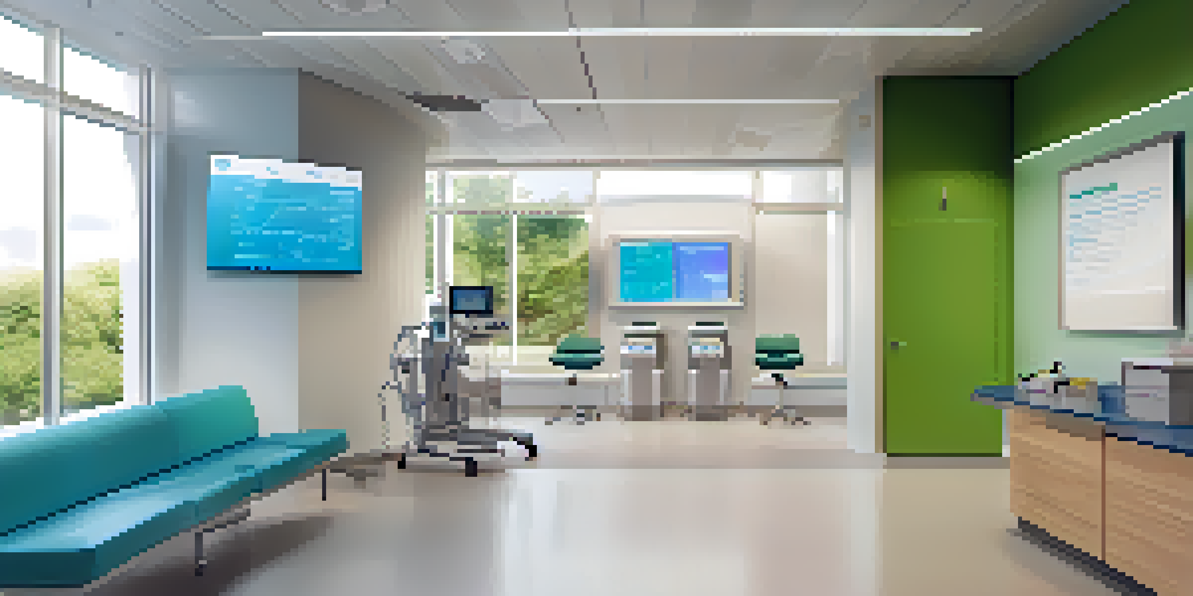 A healthcare provider's office featuring a digital therapeutics screen, with a healthcare professional and patient engaged in conversation.