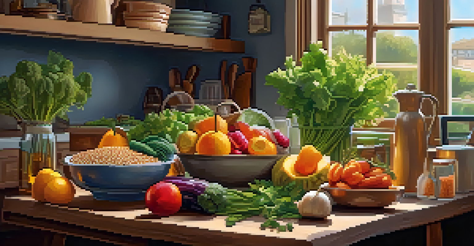 A person preparing a healthy meal in a cozy kitchen with fresh fruits and vegetables on the table.