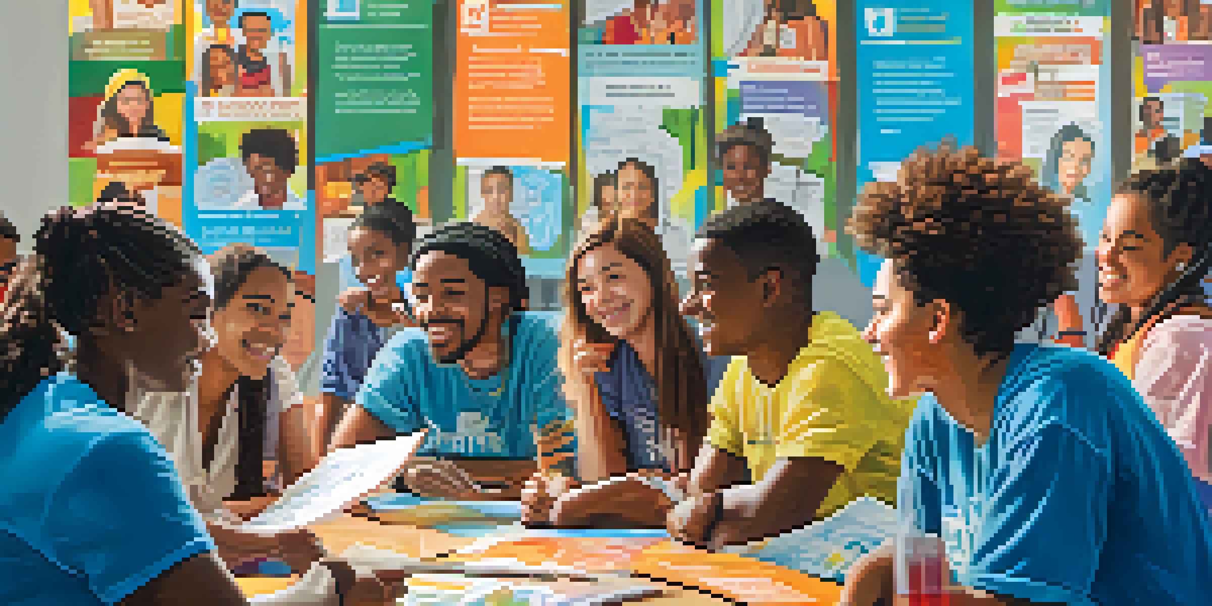 A diverse group of young individuals participating in a community health workshop, showing enthusiasm and engagement.