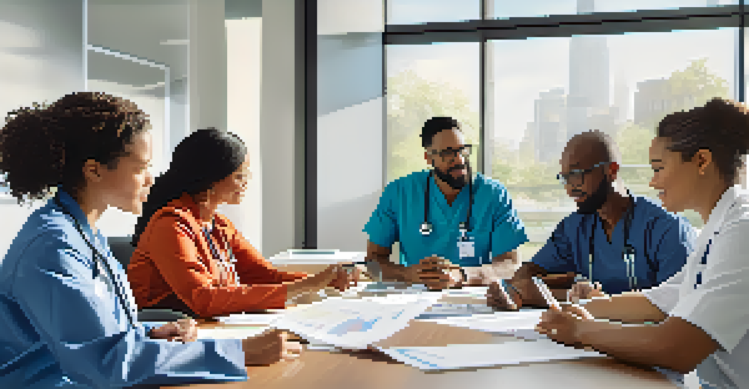 A diverse team of healthcare professionals in a meeting, discussing strategies for patient-centered care.