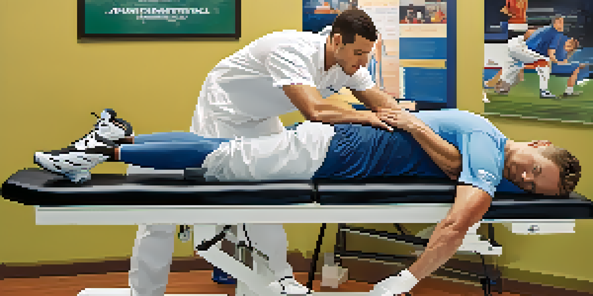 An athlete getting a chiropractic adjustment from a chiropractor in a sports-themed clinic.