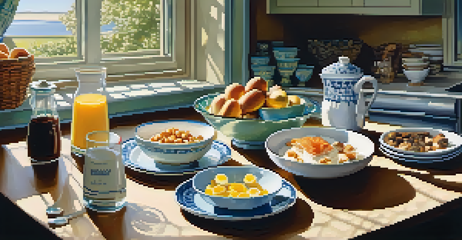 A healthy breakfast table featuring iodine-rich foods in a sunlit kitchen, showcasing a balanced diet for thyroid health.