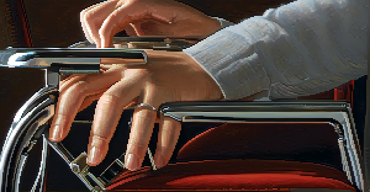 A close-up view of hands adjusting the settings on an ergonomic chair, focusing on comfort features like lumbar support.