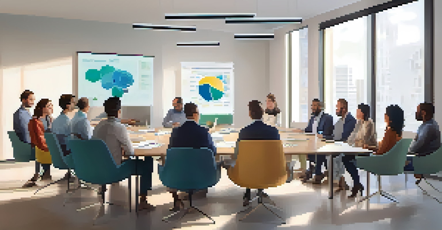 A manager leading a team meeting focused on mental health awareness in a modern office environment.