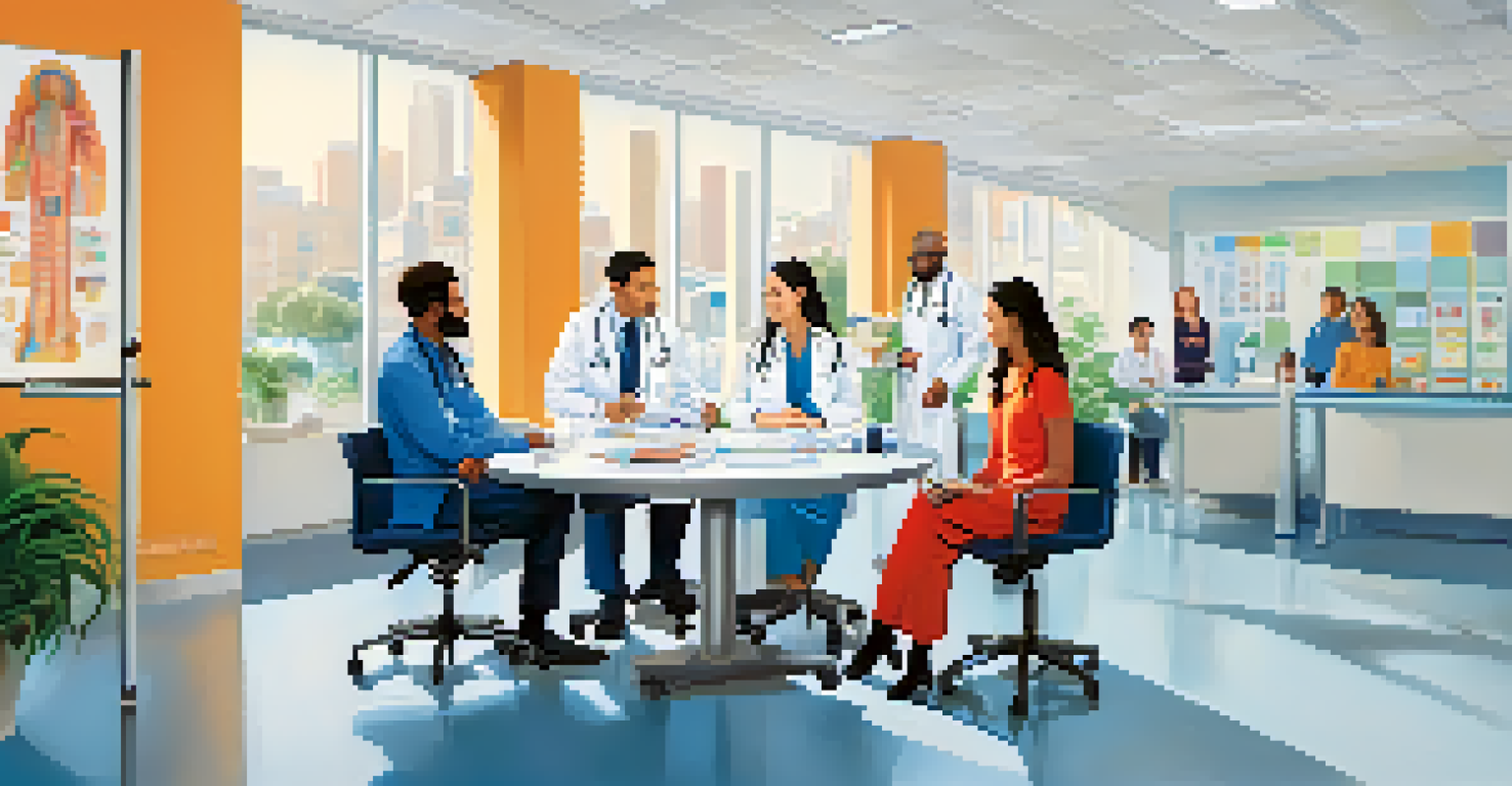A diverse healthcare team collaborating in a modern clinic setting.