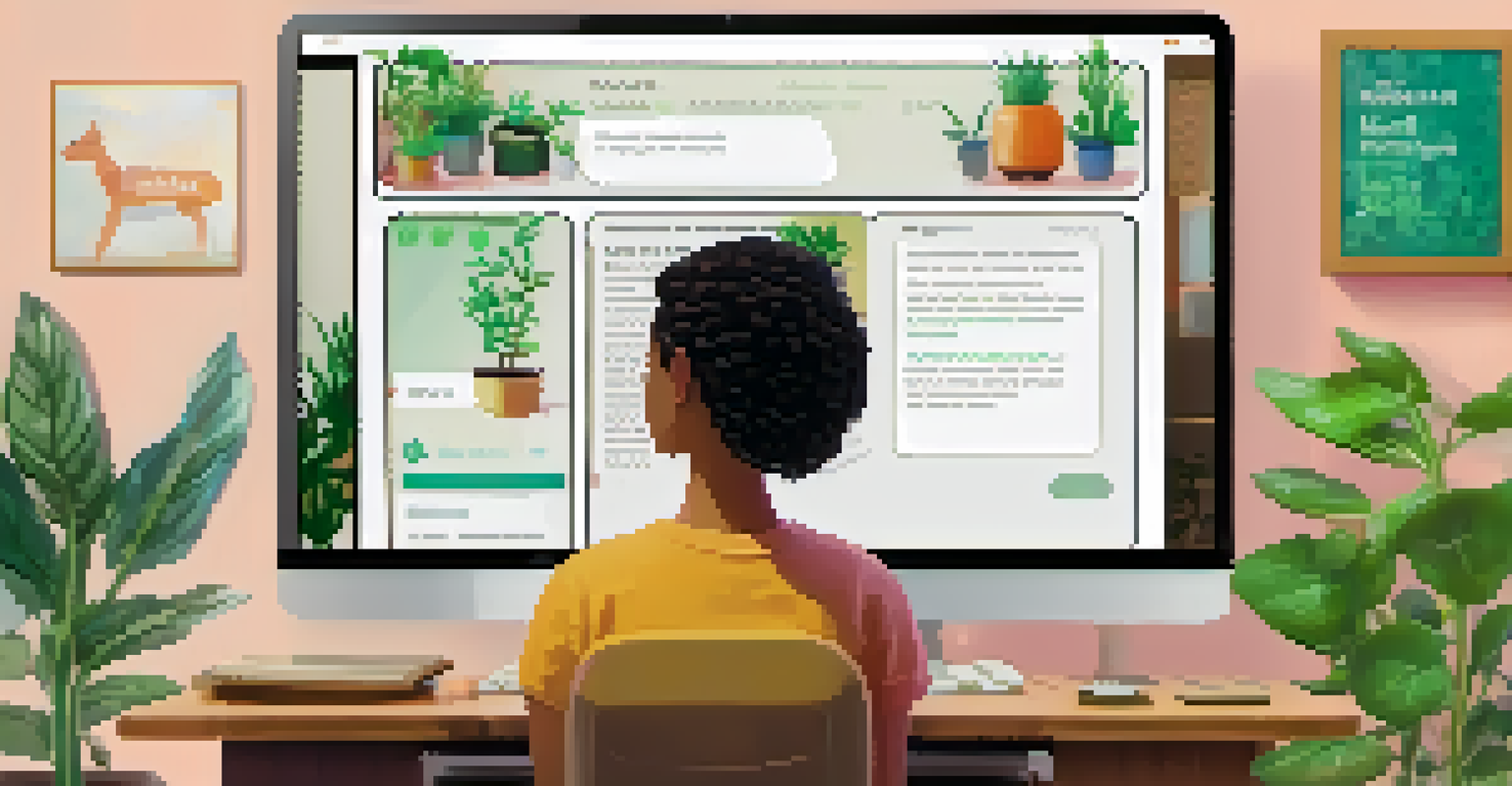 A patient interacting with a chatbot on a computer screen in a cozy room.