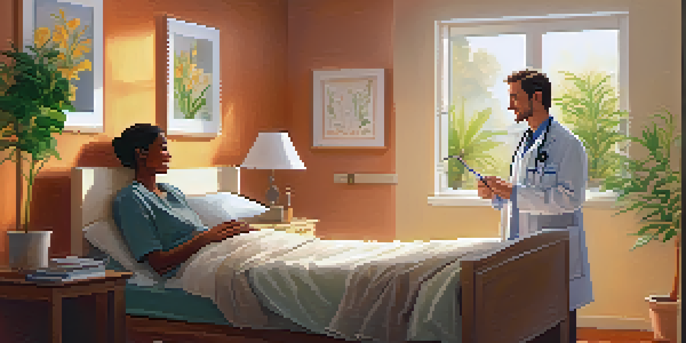 A warm and inviting healthcare setting with a doctor and patient having a friendly conversation in a well-decorated clinic.