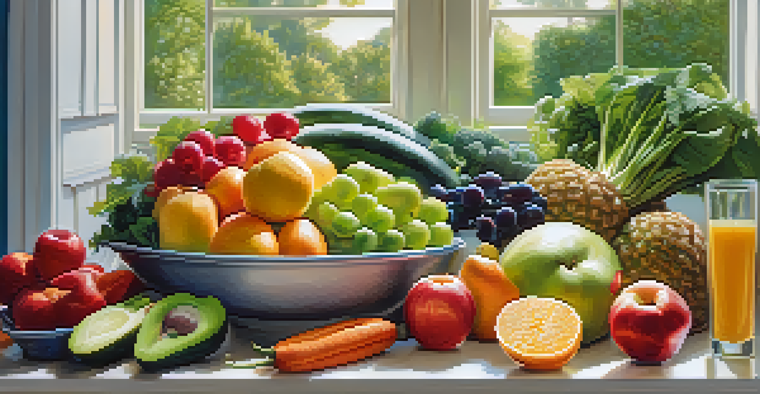 A vibrant composition showcasing nutritious foods, exercise gear, and a peaceful sleeping area, representing a healthy lifestyle that supports innate immunity.