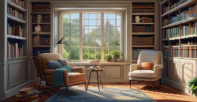 A warm and inviting therapy room with a comfortable armchair, a coffee table, and a bookshelf, creating a peaceful atmosphere for psychological healing.