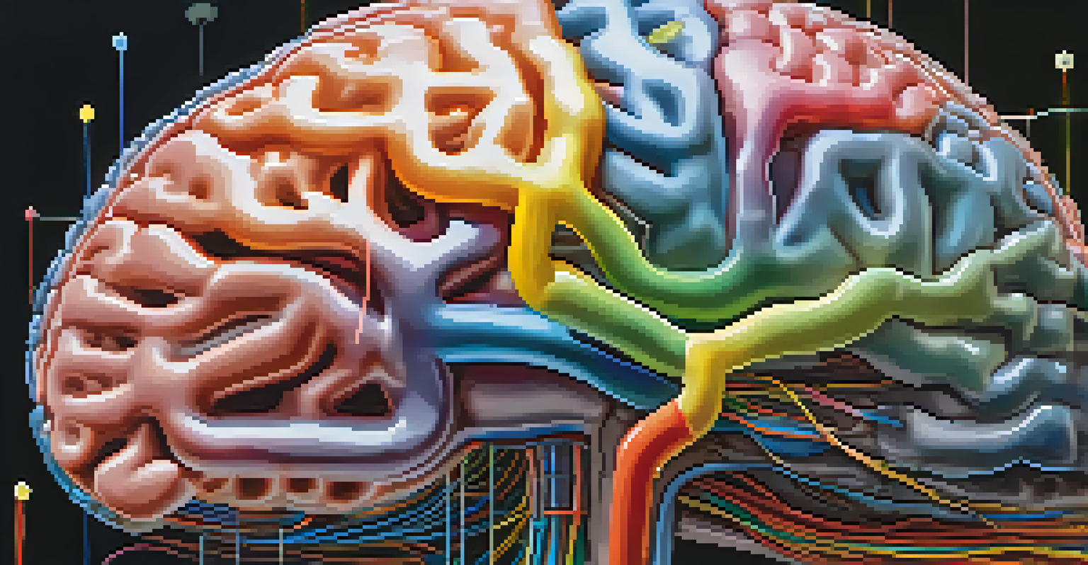 A close-up view of a brain model illustrating the neural pathways and neurotransmitters.