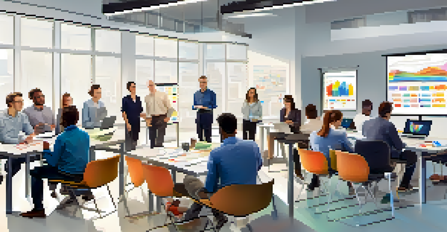 A training session on ergonomics in an office, with employees engaged in learning about ergonomic practices and tools.