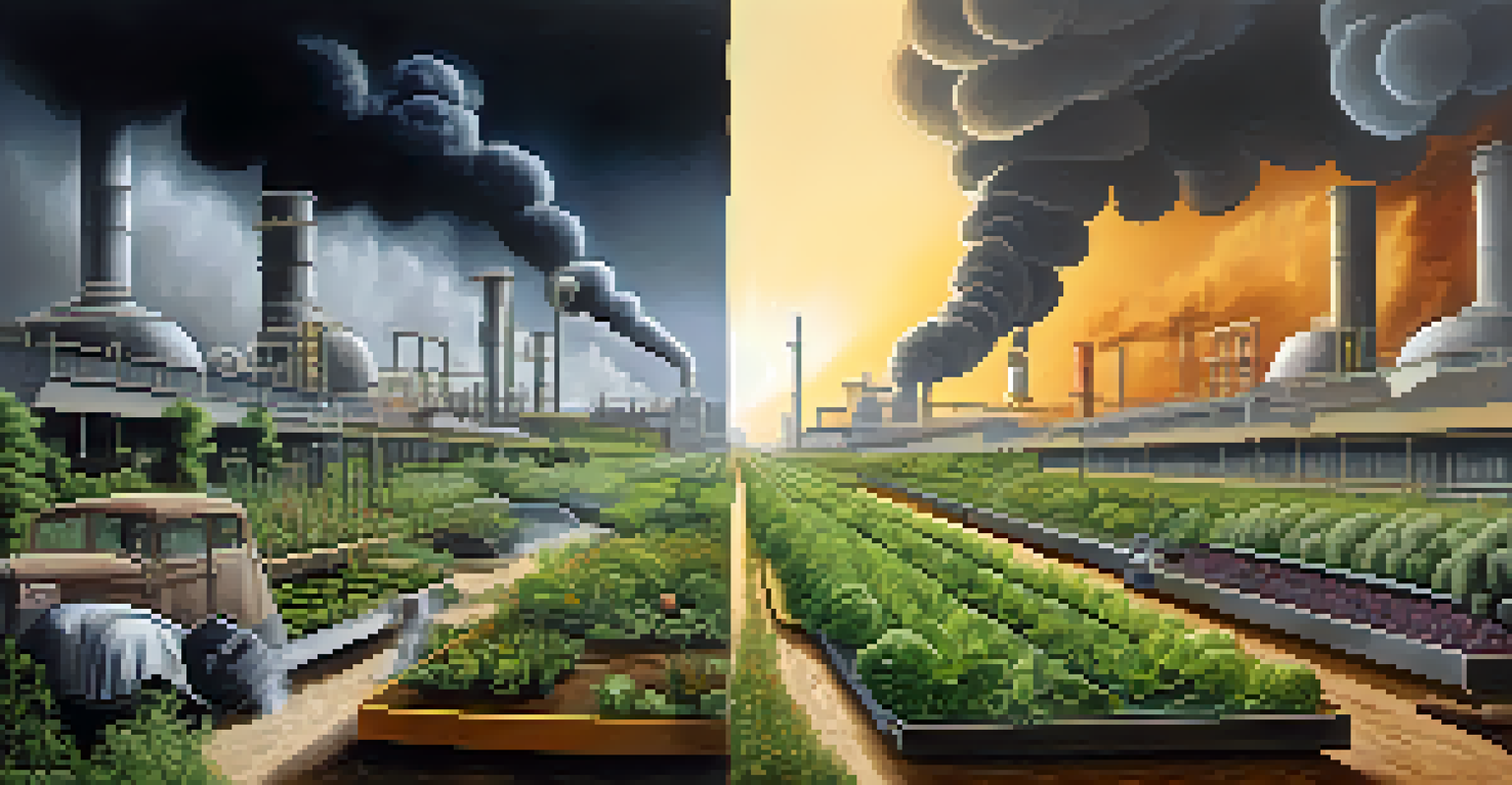 A split image showing a healthy garden and a polluted environment illustrating the impact of surroundings on genetics.